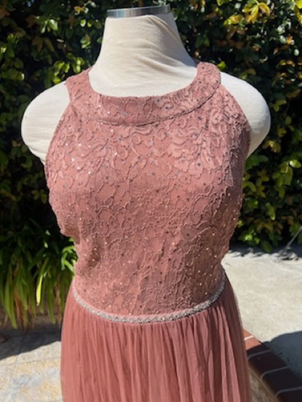 Dusty Rose Lace Beaded Evening Dress